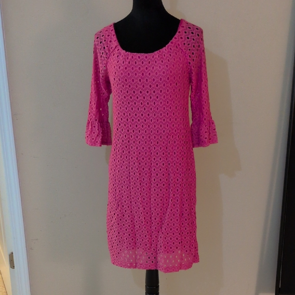 Chris McLaughlin Pink Eyelet Long Sleeve Shift Dress